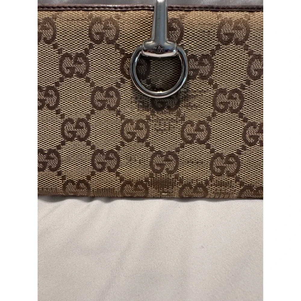 Gucci Vintage GG Monogram Horsebit Long Wallet Brown Canvas Leather Trim - Picture 2 of 8